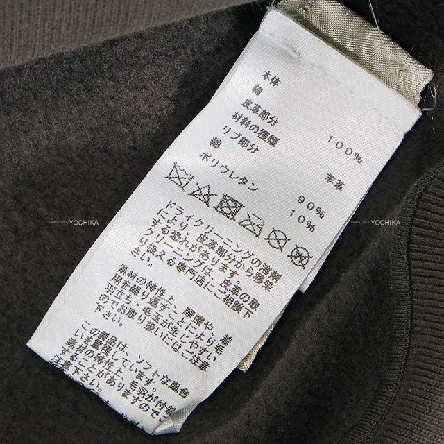 [Pre-loved] 2024AW HERMES Sweat Men's Wool Lining Long Sleeve Leather Patch Etriers Decales Grey Cotton/Lambskin #M[LIKE NEW][Authentic]