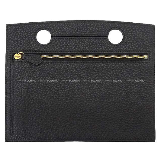HERMES Pouch Bag Pocket Poach 30 Noir (Black) Veau Togo Gold HW Stamp Z[EXCELLENT][Authentic]