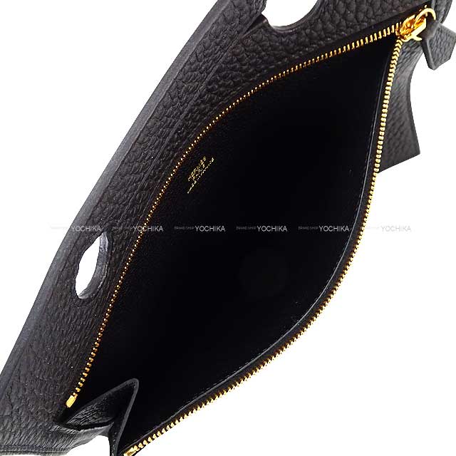 HERMES Pouch Bag Pocket Poach 30 Noir (Black) Veau Togo Gold HW Stamp Z[EXCELLENT][Authentic]
