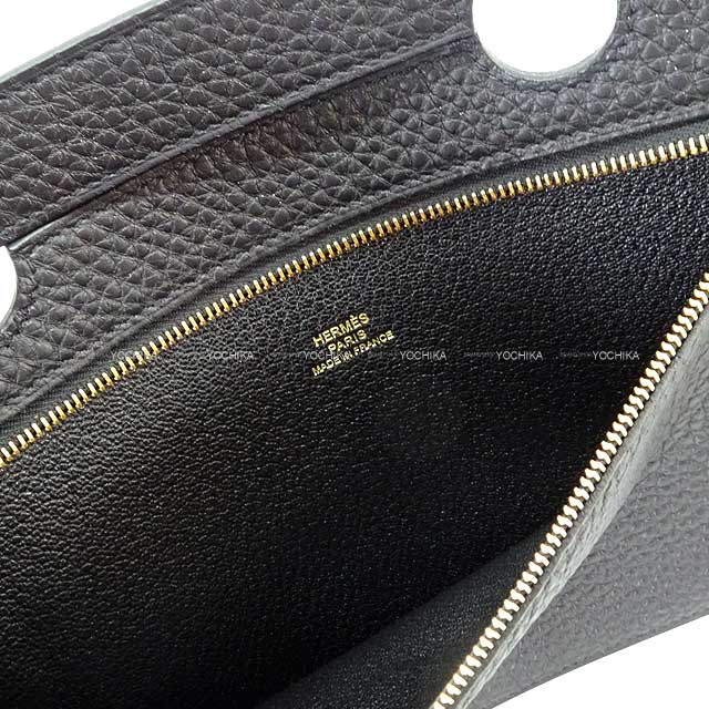HERMES Pouch Bag Pocket Poach 30 Noir (Black) Veau Togo Gold HW Stamp Z[EXCELLENT][Authentic]