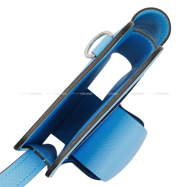 HERMES Carrying case Smartphone Case HERMES way with lipstick case Celeste/Blanc (White)/Chocolat Veau Epsom Silver HW Stamp B[EXCELLENT][Authentic]