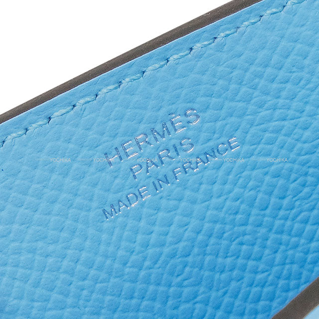 HERMES Carrying case Smartphone Case HERMES way with lipstick case Celeste/Blanc (White)/Chocolat Veau Epsom Silver HW Stamp B[EXCELLENT][Authentic]