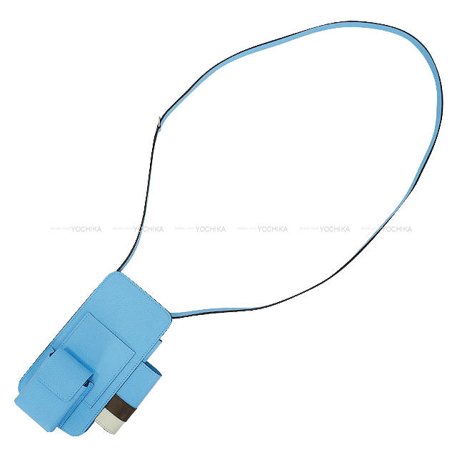 HERMES Carrying case Smartphone Case HERMES way with lipstick case Celeste/Blanc (White)/Chocolat Veau Epsom Silver HW Stamp B[EXCELLENT][Authentic]