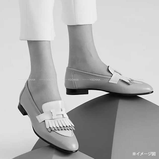 HERMES Moccasins Royal Blanc (White)/Multicolor Calfskin #38.5 Silver HW[EXCELLENT][Authentic]