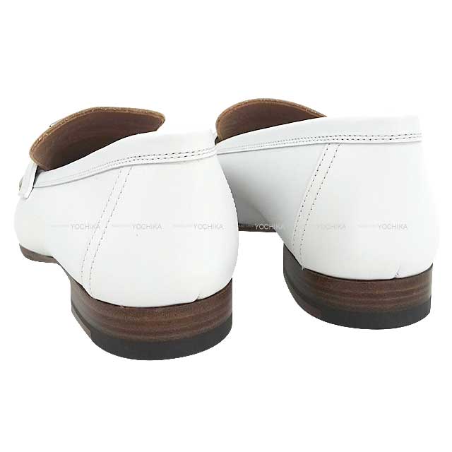 HERMES Moccasins Royal Blanc (White)/Multicolor Calfskin #38.5 Silver HW[EXCELLENT][Authentic]