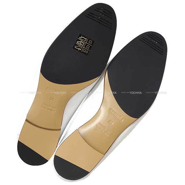 HERMES Moccasins Royal Blanc (White)/Multicolor Calfskin #38.5 Silver HW[EXCELLENT][Authentic]