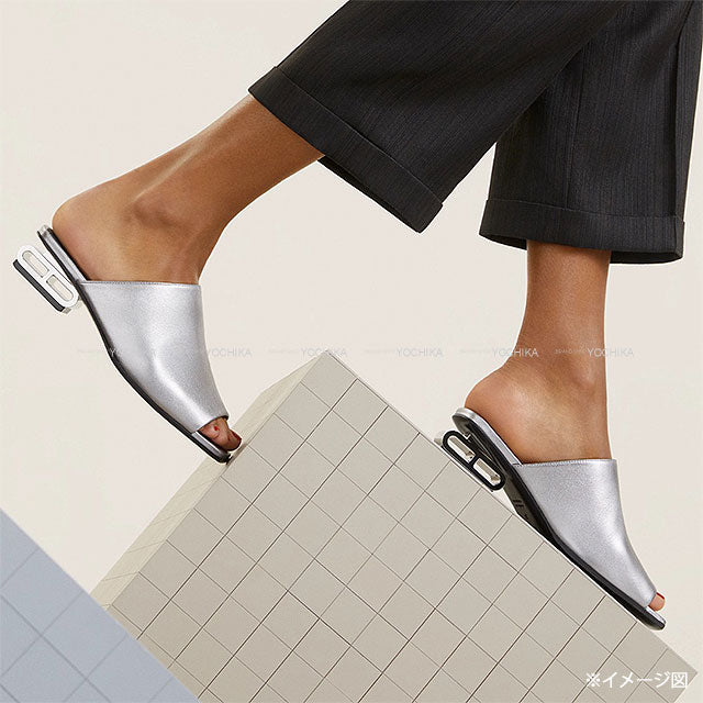 HERMES sandals IDOLE Gris Argent Vieilli Nappa Leather #38 Silver HW[EXCELLENT][Authentic]