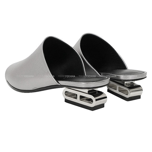 HERMES sandals IDOLE Gris Argent Vieilli Nappa Leather #38 Silver HW[EXCELLENT][Authentic]