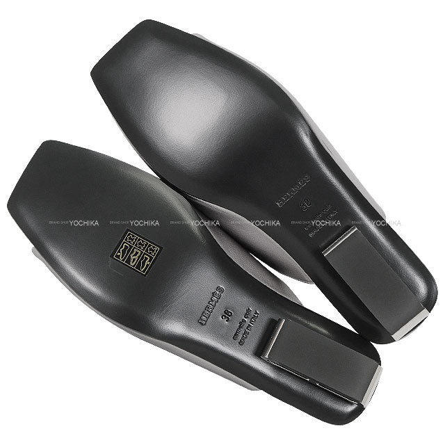 HERMES sandals IDOLE Gris Argent Vieilli Nappa Leather #38 Silver HW[EXCELLENT][Authentic]