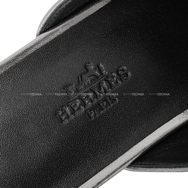 HERMES sandals IDOLE Gris Argent Vieilli Nappa Leather #38 Silver HW[EXCELLENT][Authentic]