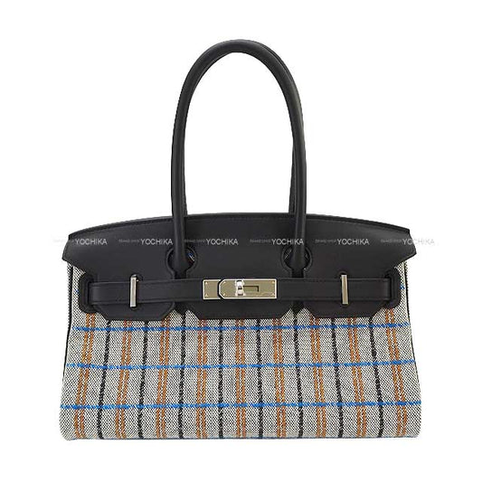 HERMES Shoulder bag Shoulder Birkin Light 29 Couverture Noir (Black)/Ecru/Bleu Zanzibar Toile/Swift Silver HW Stamp K[BRAND NEW][Authentic]