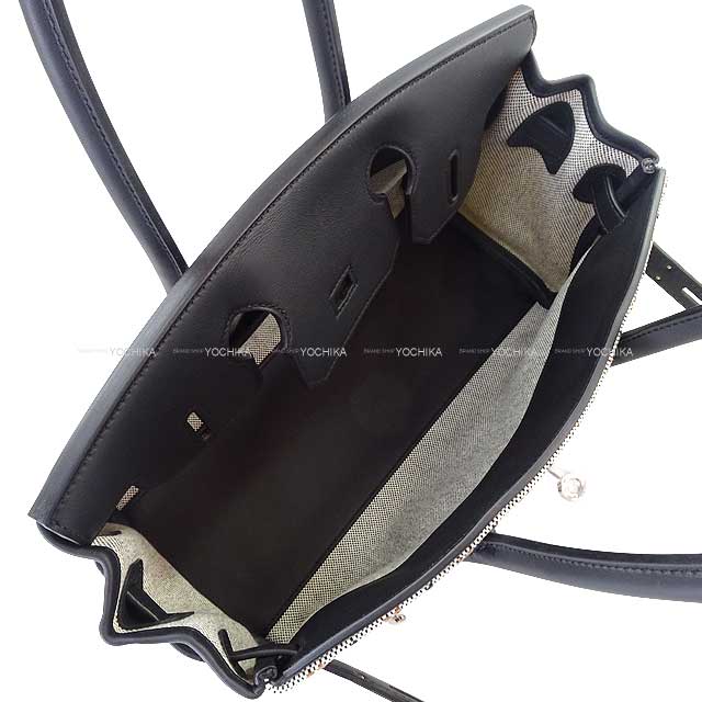 HERMES Shoulder bag Shoulder Birkin Light 29 Couverture Noir (Black)/Ecru/Bleu Zanzibar Toile/Swift Silver HW Stamp K[BRAND NEW][Authentic]