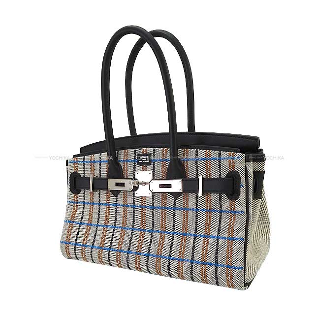 HERMES Shoulder bag Shoulder Birkin Light 29 Couverture Noir (Black)/Ecru/Bleu Zanzibar Toile/Swift Silver HW Stamp K[BRAND NEW][Authentic]