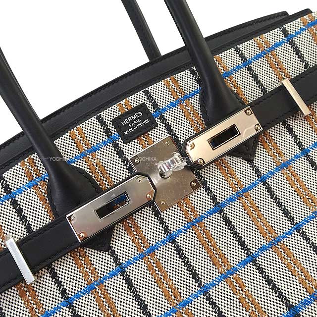 HERMES Shoulder bag Shoulder Birkin Light 29 Couverture Noir (Black)/Ecru/Bleu Zanzibar Toile/Swift Silver HW Stamp K[BRAND NEW][Authentic]