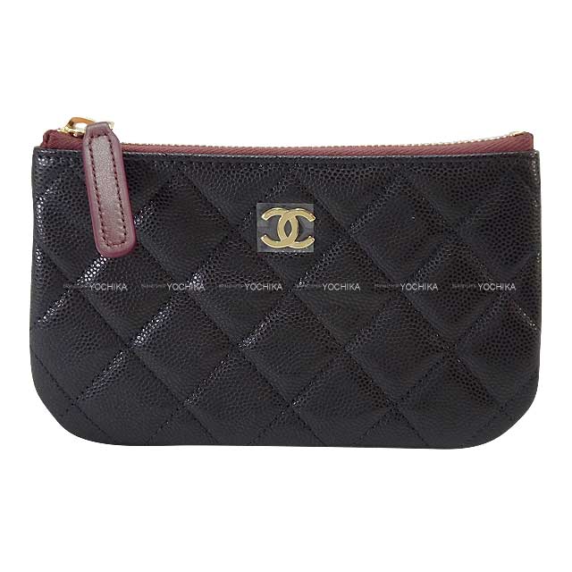 CHANEL Pouch Matelasse COCO Mark Classic Small Zip Noir (Black) Graind Calf(Caviarskin) Champagne Gold HW AP4020[BRAND NEW][Authentic]