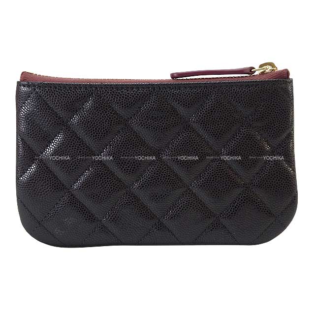 CHANEL Pouch Matelasse COCO Mark Classic Small Zip Noir (Black) Graind Calf(Caviarskin) Champagne Gold HW AP4020[BRAND NEW][Authentic]