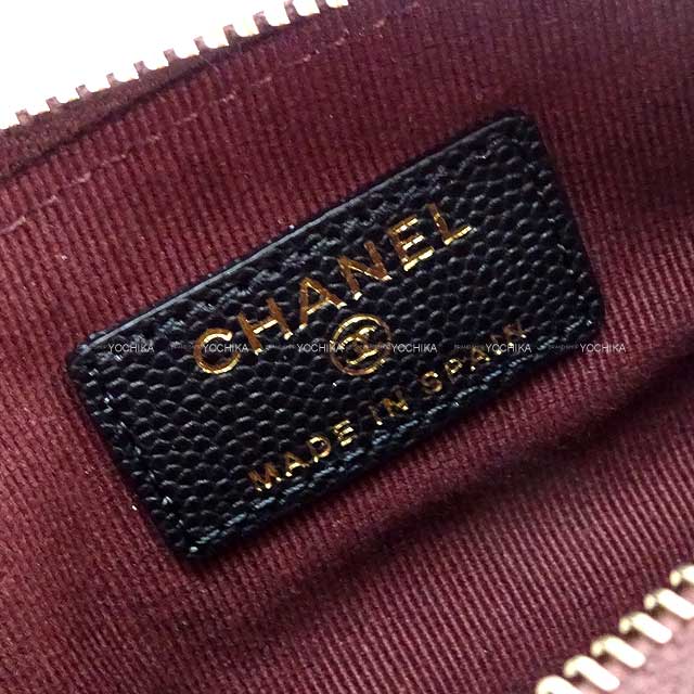 CHANEL Pouch Matelasse COCO Mark Classic Small Zip Noir (Black) Graind Calf(Caviarskin) Champagne Gold HW AP4020[BRAND NEW][Authentic]