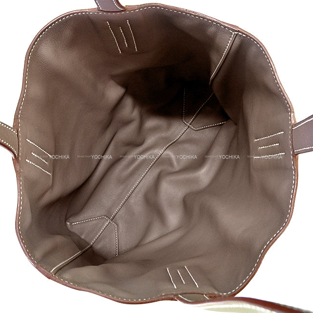 [Pre-loved] HERMES tote bag Double Sens 28 Etoupe/Lime Veau Sikkim Stamp □Q[USED SA][Authentic]