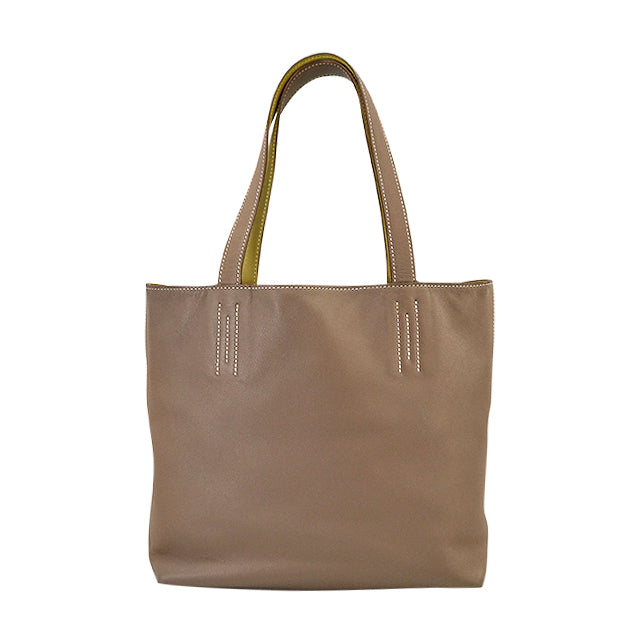 [Pre-loved] HERMES tote bag Double Sens 28 Etoupe/Lime Veau Sikkim Stamp □Q[USED SA][Authentic]