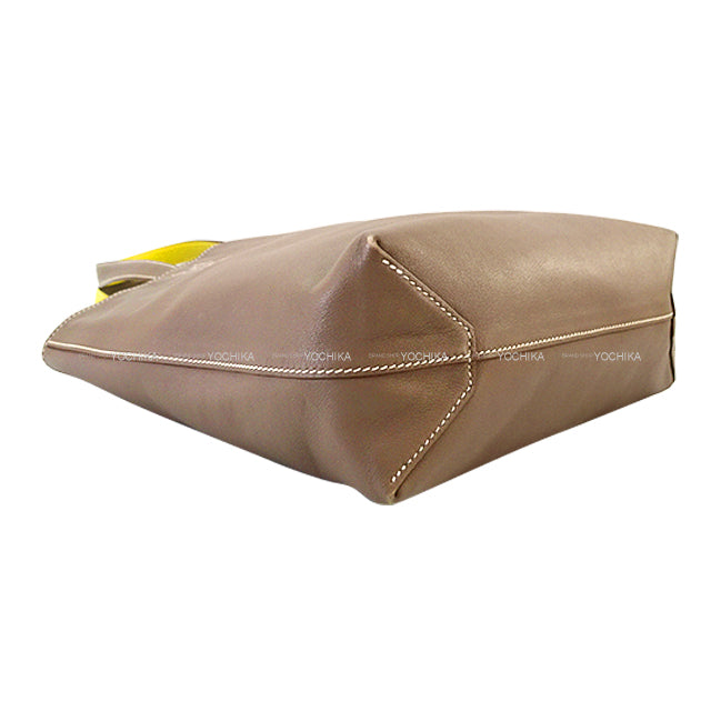 [Pre-loved] HERMES tote bag Double Sens 28 Etoupe/Lime Veau Sikkim Stamp □Q[USED SA][Authentic]