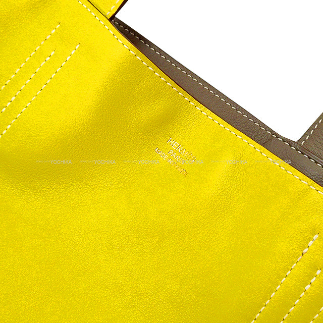 [Pre-loved] HERMES tote bag Double Sens 28 Etoupe/Lime Veau Sikkim Stamp □Q[USED SA][Authentic]