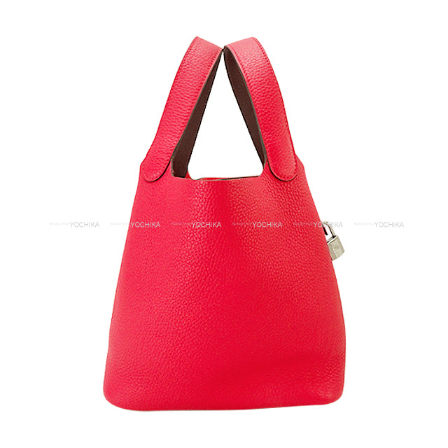 HERMES Handbag Picotin Lock 22 MM Eclat Framboise/Rouge Sellier Taurillon Clemence/Veau Swift Silver HW Stamp Z[ALMOST NEW][Authentic]