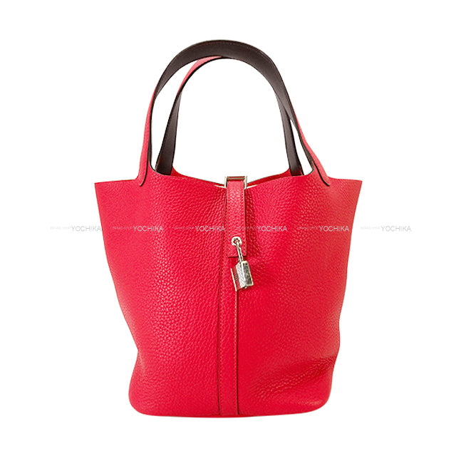 HERMES Handbag Picotin Lock 22 MM Eclat Framboise/Rouge Sellier Taurillon Clemence/Veau Swift Silver HW Stamp Z[ALMOST NEW][Authentic]