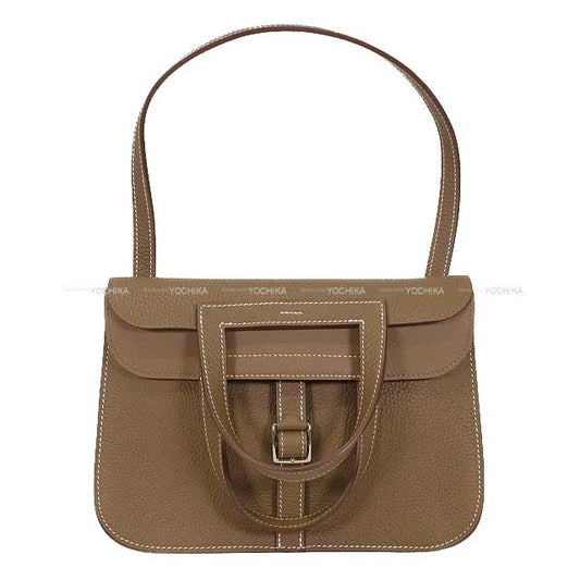 [Pre-loved] HERMES Shoulder bag Halzan 25 Etoupe Taurillon Clemence Silver HW Stamp U[LIKE NEW][Authentic]