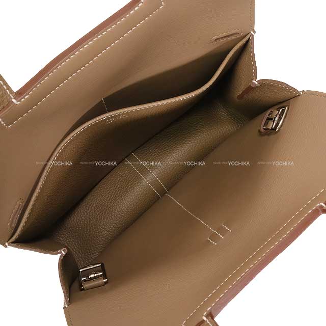 [Pre-loved] HERMES Shoulder bag Halzan 25 Etoupe Taurillon Clemence Silver HW Stamp U[LIKE NEW][Authentic]