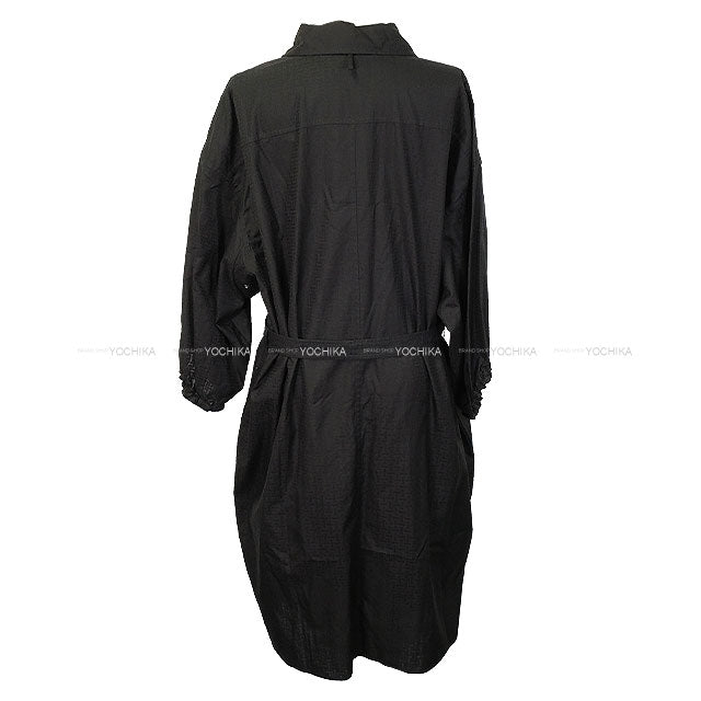 HERMES dress Shirt Dress Mosaic Motif Sellier Button With Belt Noir (Black) Cotton100% #40 Silver HW 5H0586DB[EXCELLENT][Authentic]