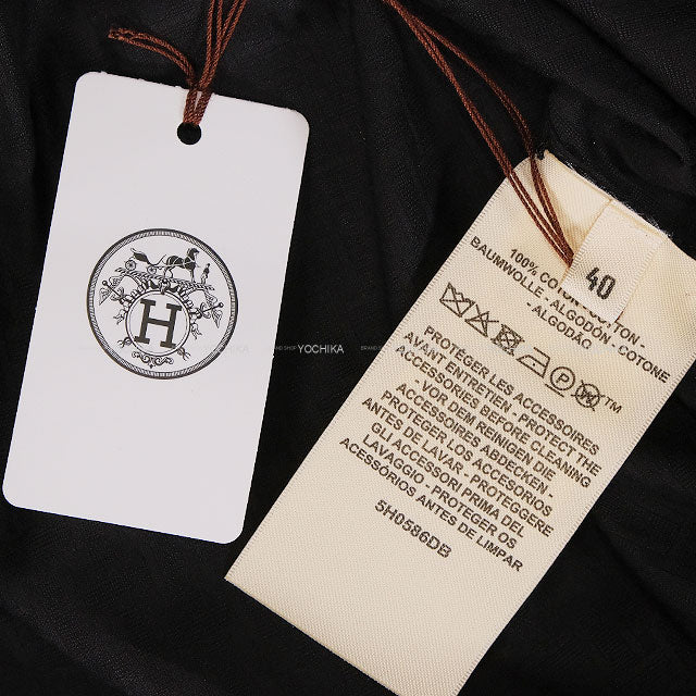 HERMES dress Shirt Dress Mosaic Motif Sellier Button With Belt Noir (Black) Cotton100% #40 Silver HW 5H0586DB[EXCELLENT][Authentic]