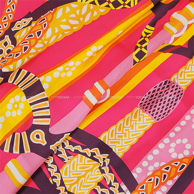 HERMES Pants Pajamas Twillaine Fantaisie d'Etriers All-over patternRouge/Multicolor Silk100% #42 3E0440DQ[EXCELLENT][Authentic]