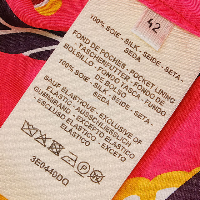 HERMES Pants Pajamas Twillaine Fantaisie d'Etriers All-over patternRouge/Multicolor Silk100% #42 3E0440DQ[EXCELLENT][Authentic]