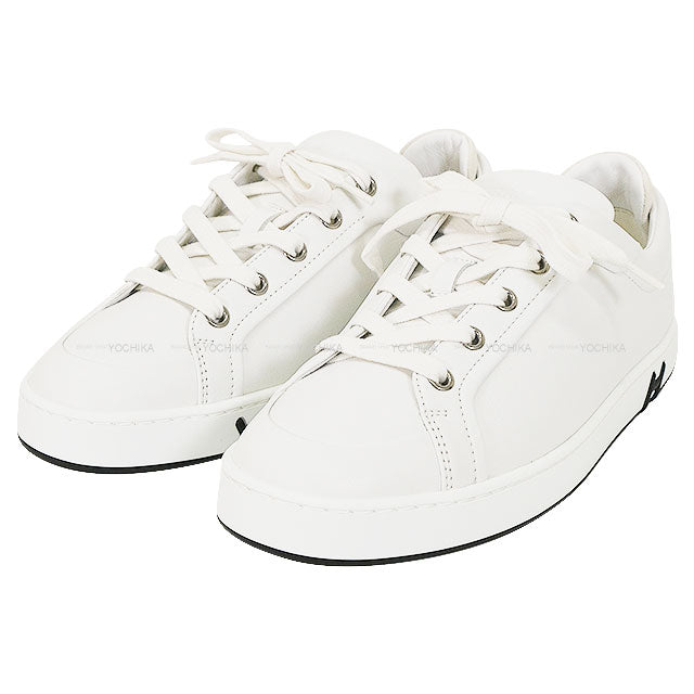 HERMES sneakers Women's Kid Blanc (White)/Noir (Black) Calf/Chevre Velour #37 3E0440DQ[BRAND NEW][Authentic]