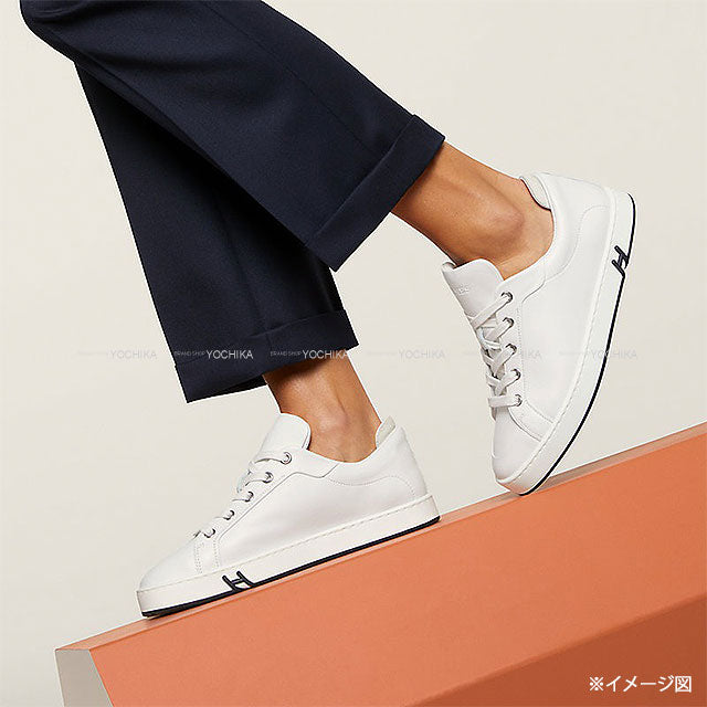 HERMES sneakers Women's Kid Blanc (White)/Noir (Black) Calf/Chevre Velour #37 3E0440DQ[BRAND NEW][Authentic]