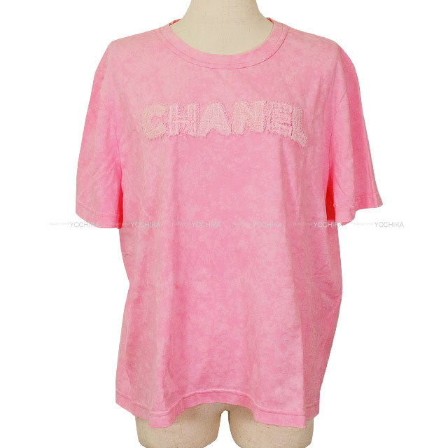 2023 CHANEL Short sleeve t shirt Tweed Logo Pink Pink Cotton #XL P74670[EXCELLENT][Authentic]