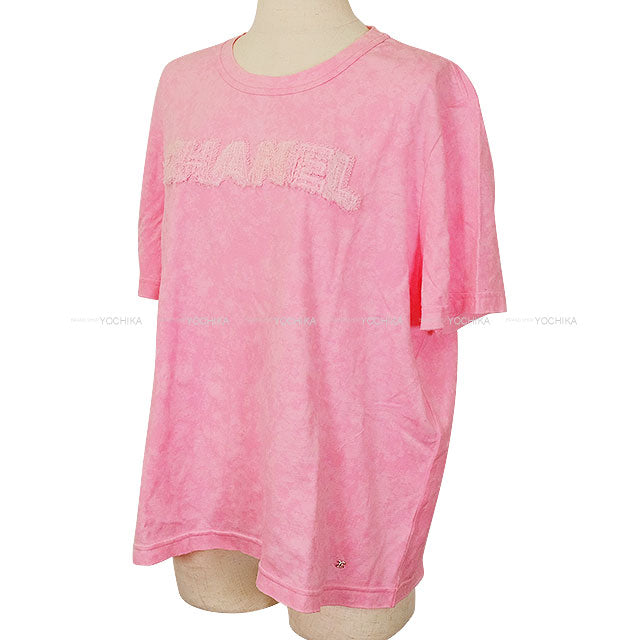 2023 CHANEL Short sleeve t shirt Tweed Logo Pink Pink Cotton #XL P74670[EXCELLENT][Authentic]