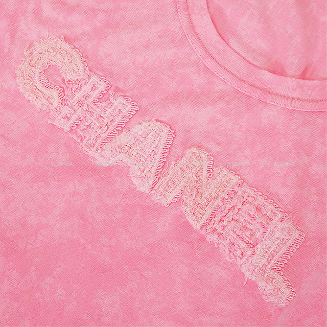 2023 CHANEL Short sleeve t shirt Tweed Logo Pink Pink Cotton #XL P74670[EXCELLENT][Authentic]