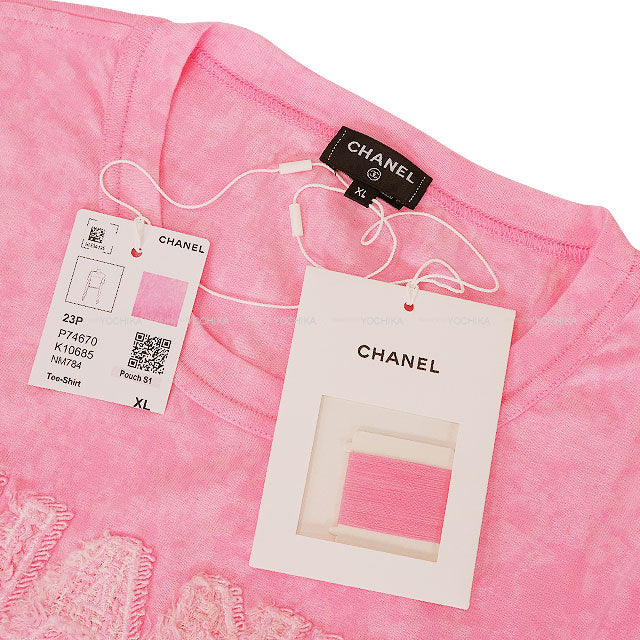 2023 CHANEL Short sleeve t shirt Tweed Logo Pink Pink Cotton #XL P74670[EXCELLENT][Authentic]
