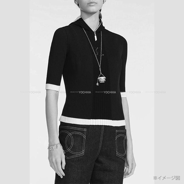 2024 Cruise CHANEL Knit Front Zip Rib Coco mark Hood 3/4 sleeve Blanc (White) Cotton /Viscose/Polyester #46 P78649[BRAND NEW][Authentic]
