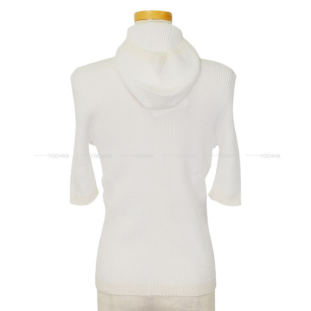 2024 Cruise CHANEL Knit Front Zip Rib Coco mark Hood 3/4 sleeve Blanc (White) Cotton /Viscose/Polyester #46 P78649[BRAND NEW][Authentic]