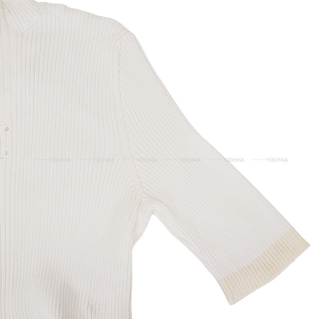 2024 Cruise CHANEL Knit Front Zip Rib Coco mark Hood 3/4 sleeve Blanc (White) Cotton /Viscose/Polyester #46 P78649[BRAND NEW][Authentic]