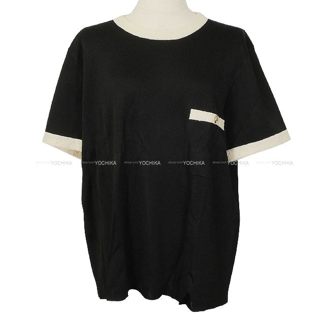 2025 AW New CHANEL Tops Sweater Short sleeve Bicolor Pockets COCO Button Noir (Black)/Blanc (White) Viscose #44 P80092[BRAND NEW][Authentic]