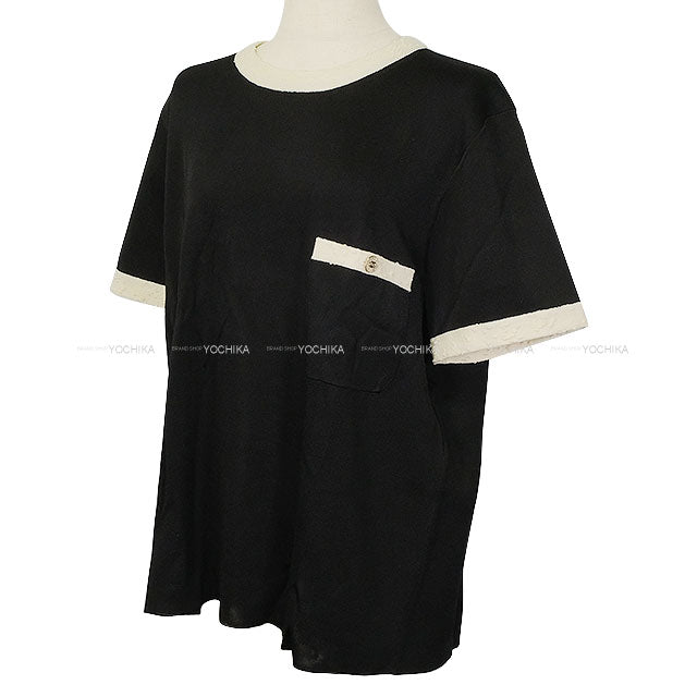 2025 AW New CHANEL Tops Sweater Short sleeve Bicolor Pockets COCO Button Noir (Black)/Blanc (White) Viscose #44 P80092[BRAND NEW][Authentic]