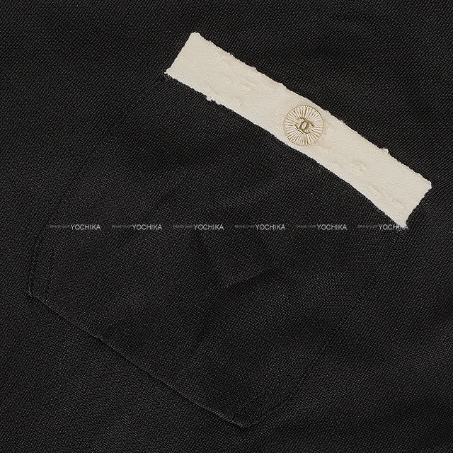 2025 AW New CHANEL Tops Sweater Short sleeve Bicolor Pockets COCO Button Noir (Black)/Blanc (White) Viscose #44 P80092[BRAND NEW][Authentic]