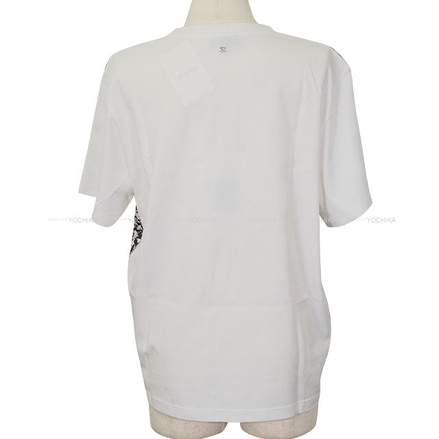 2024 SS CHANEL Short sleeve t shirt Coco mark Camelia Tweed Print Blanc (White)/Noir (Black)//Pink Cotton ♯L P77172[EXCELLENT][Authentic]