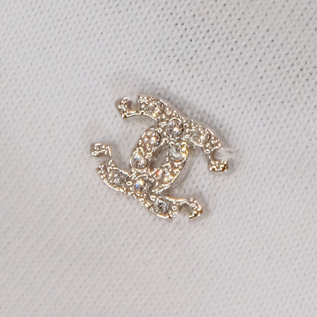 2024 SS CHANEL Short sleeve t shirt Coco mark Camelia Tweed Print Blanc (White)/Noir (Black)//Pink Cotton ♯L P77172[EXCELLENT][Authentic]