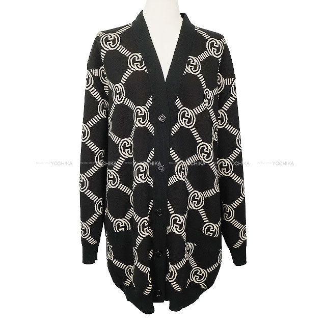 GUCCI Cardigan Reversible Interlocking GG Noir (Black)/Beige Wool/Polyurethane ♯L 678308[EXCELLENT][Authentic]