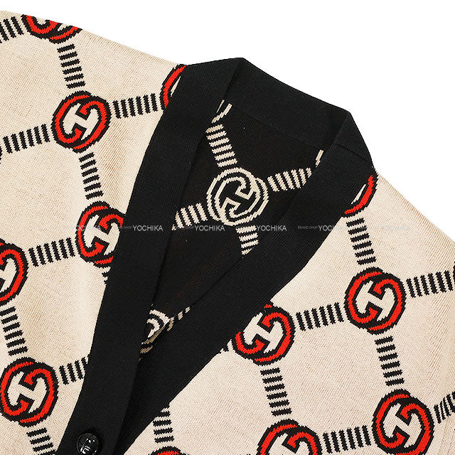 GUCCI Cardigan Reversible Interlocking GG Noir (Black)/Beige Wool/Polyurethane ♯L 678308[EXCELLENT][Authentic]