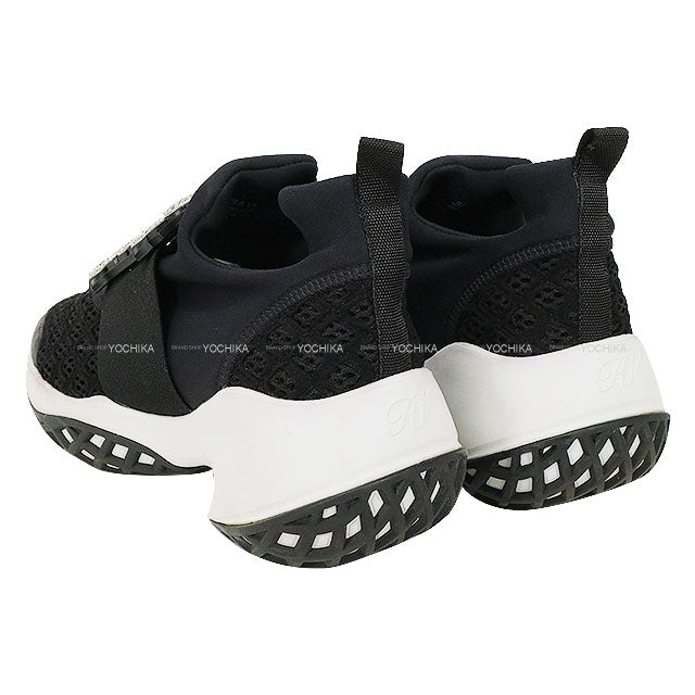 ROGER VIVIER sneakers Viv' Run Strass Buckle Noir (Black)/Blanc (White) Fabric ♯36.5[ALMOST NEW][Authentic]